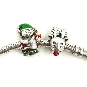 CHAMILIA Christmas Sterling Silver Charm Bead Elf Rudolph the Red Nose Reindeer